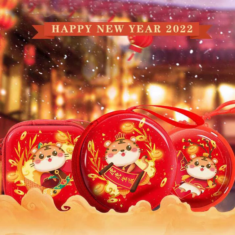 

1PC 2022 Year of Tiger Happy New Year Earphone Organizer Box Coin Purse Gift New Year Decoration Pendant Gift