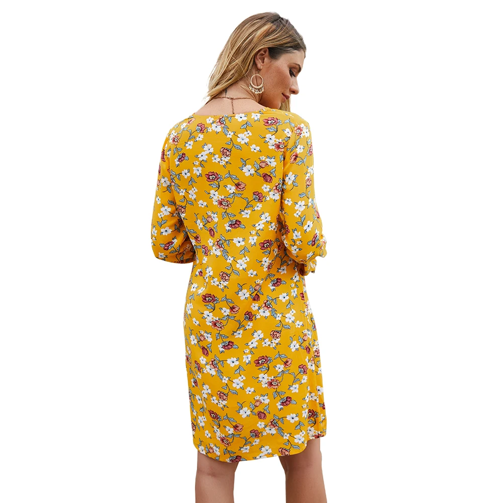 

Fitness Daily Women Dress Office Shopping Outwear Soft Printing Long Sleeve Slim A Line Home Casual Cotton Blend