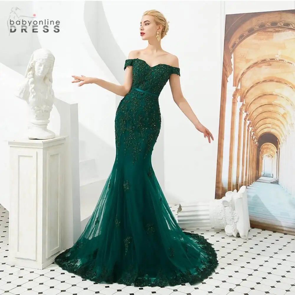 Elegant Dark Green Mermaid Long Evening Dress Sweet Heart Neck Lace Fomal Female Prom Gowns Robe de Soiree Longue | Свадьбы и