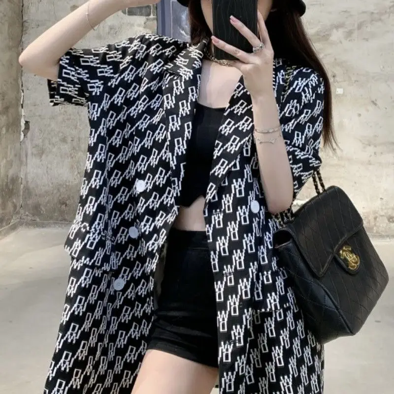 

Spring Summer Women Chiffon Shirt Female Short Sleeve Blouse Tops Casual Turn-down Collar Ol Style Coat Women Loose Blouses
