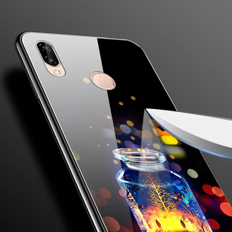 Закаленное стекло Чехол для Huawei P20 Lite Чехол Жесткий ПК Красочный чехол для Huawei P20 Pro Бампер Чехол для телефона P 20 P 20 Pro Lite Coque