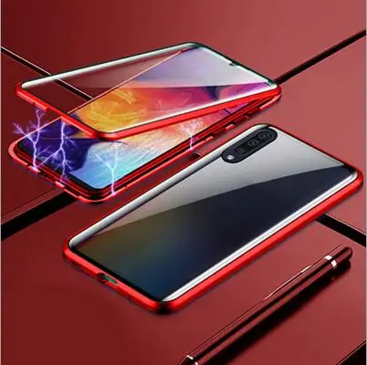 Красный Роскошный Магнитный чехол для samsung Galaxy A50 a50 металлический каркас Doubl стекло в рамке крышка GalaxyA 50 защитный чехол для телефона - Цвет: Красный