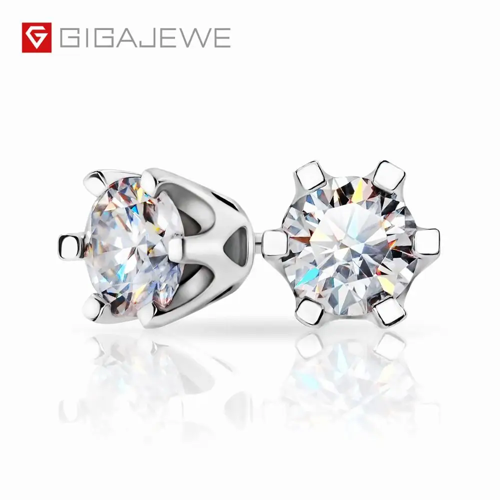 GIGAJEWE EF toвсего 1ct круглая огранка бриллиант тест Пройденный Муассанит 18 К покрытый белым золотом 925 серебряные серьги для женщин подарок подруге