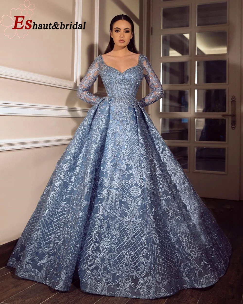 Женское вечернее платье с длинным рукавом Aline роскошное кружевное ручной работы v