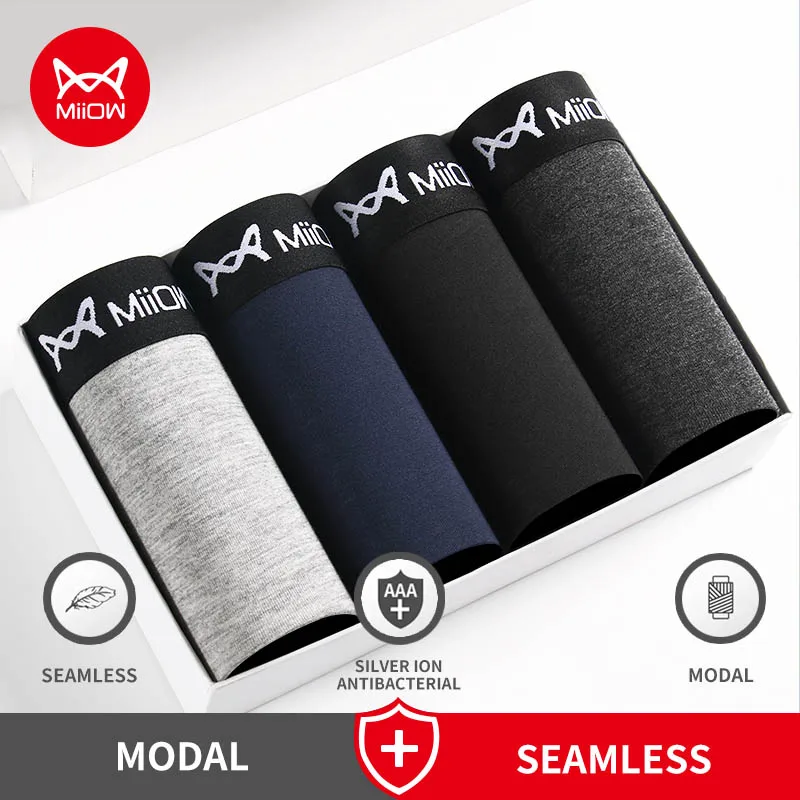 

MiiOW Huitao 4Pcs Brand Sexy Men's Panties Boxers Shorts Underpants Breathable Modal Trunks Man Underwear Boxer Men men MW312