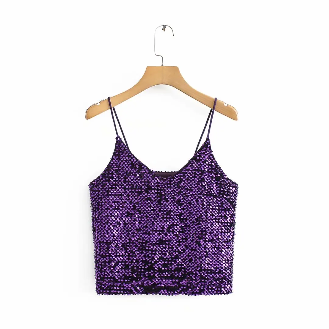 Женский топ с блестками на бретельках летний v образным вырезом и открытой спиной