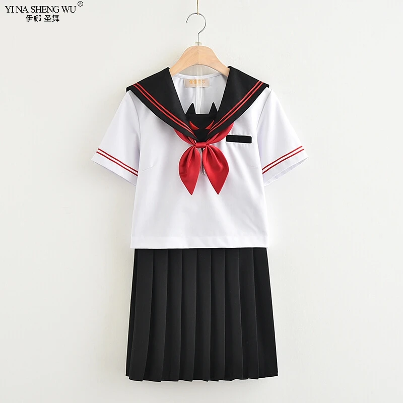 

Japanese School JK Uniform Sailor Suit Pleated Skirt New Funny Devil Embroidery Short Long Sleeves High School Girls Women Sets