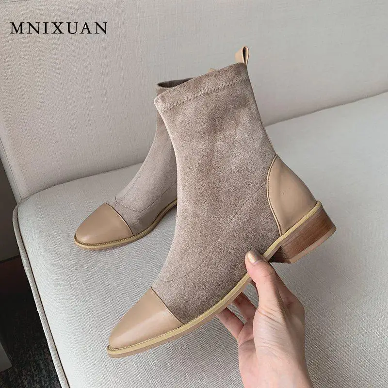 MNIXUAN весенние сапоги женские ботильоны из натуральной кожи Зима 2019 Новые