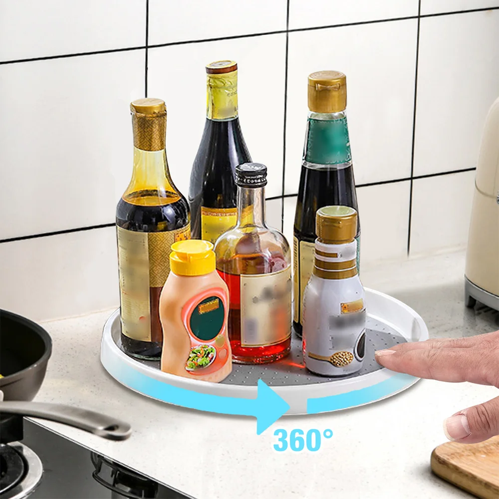 

360°Rotating Spice Rack Multifunctional Seasoning Storage Tray Oilproof Non-Slip Kitchen Organizer Pantry Cabinet Turntable