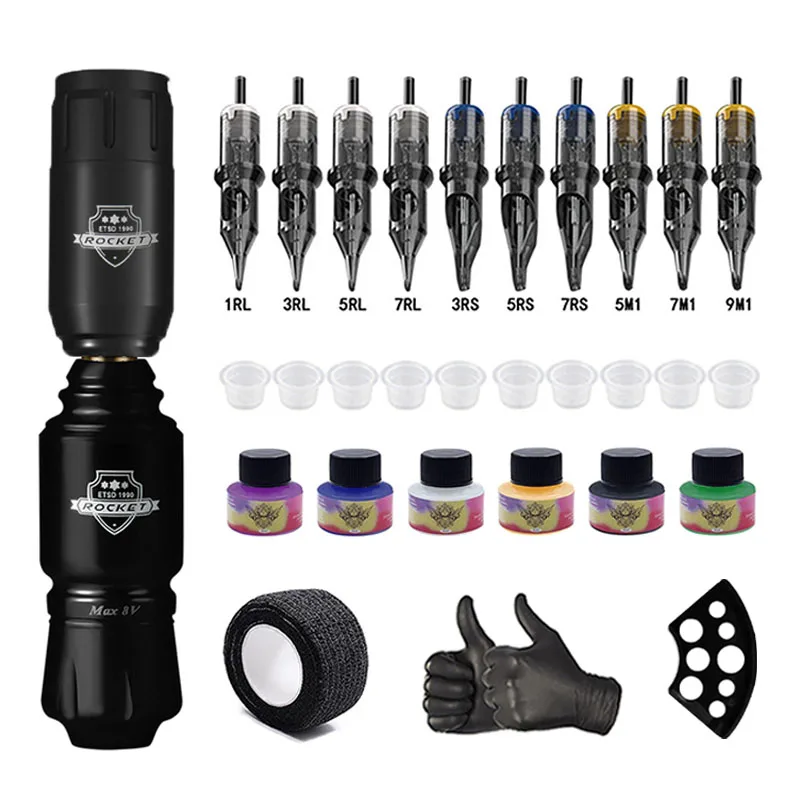 

Professional Tattoo Machine Set Rocket Rotary Tattoo Machine Kit Japan Motor Wireless Power Supply RCA Interface Tattoo Machine