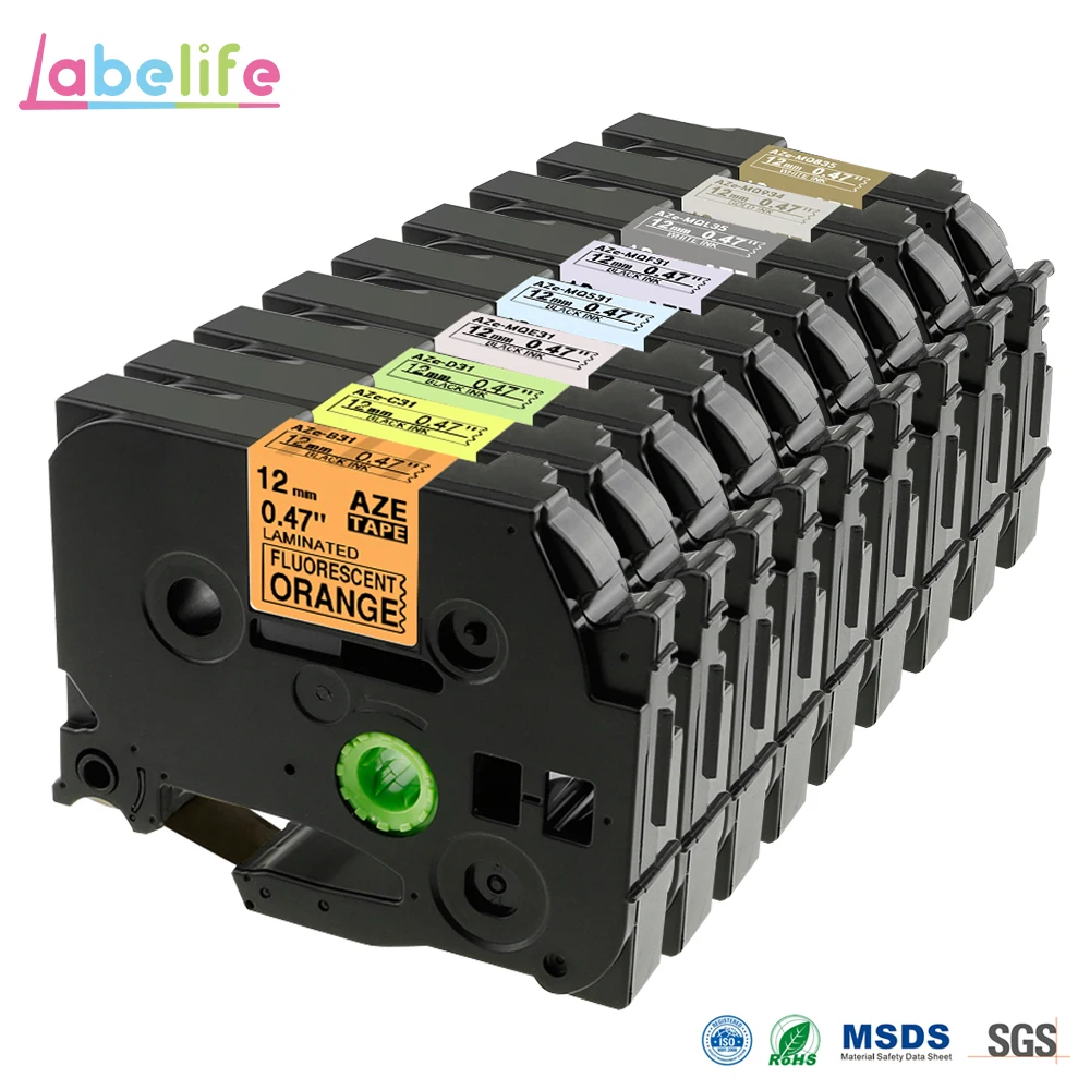 Labelife, 1 шт., 12 мм, матовые бумажные ленты TZe MQP35 TZe M31, белые, ягодно-розовые, совместимые с Brother PTouch, для изготовления этикеток, PT-D210