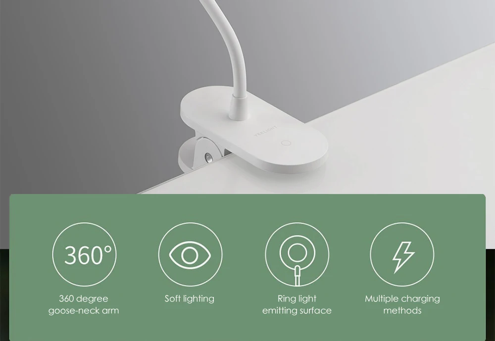 Xiaomi Yeelight светодиодный настольный светильник с зажимом, ночник, светильник, USB Перезаряжаемый, 360 градусов, Регулируемая лампа для чтения, для спальни
