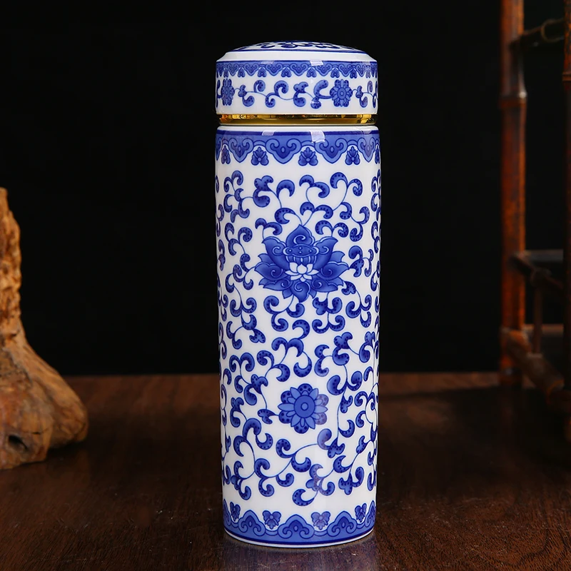 Керамическая чашка-термос Jingdezhen кружка с крышкой сине-белая фарфоровая чашка для