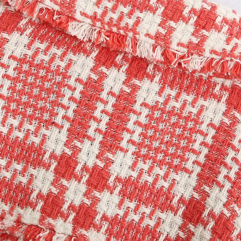 

Small Fragrant Tweed Belt Lapel Single-breasted Sweet Women's Jacket Harajuku Korean Red Plaid Chic Female Coat Tops