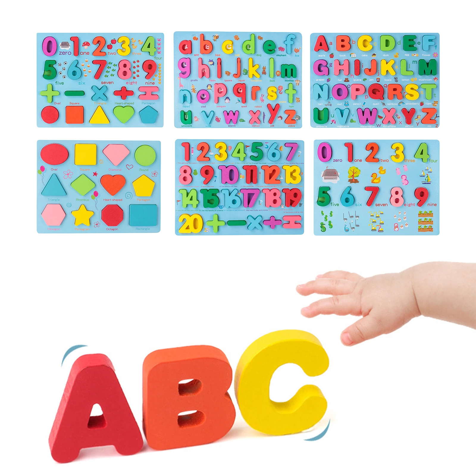 

1pc Wood Digital Letter Shape Jigsaw Puzzle Recognition Board Colorful Early Education Toy for Age 3 4 5