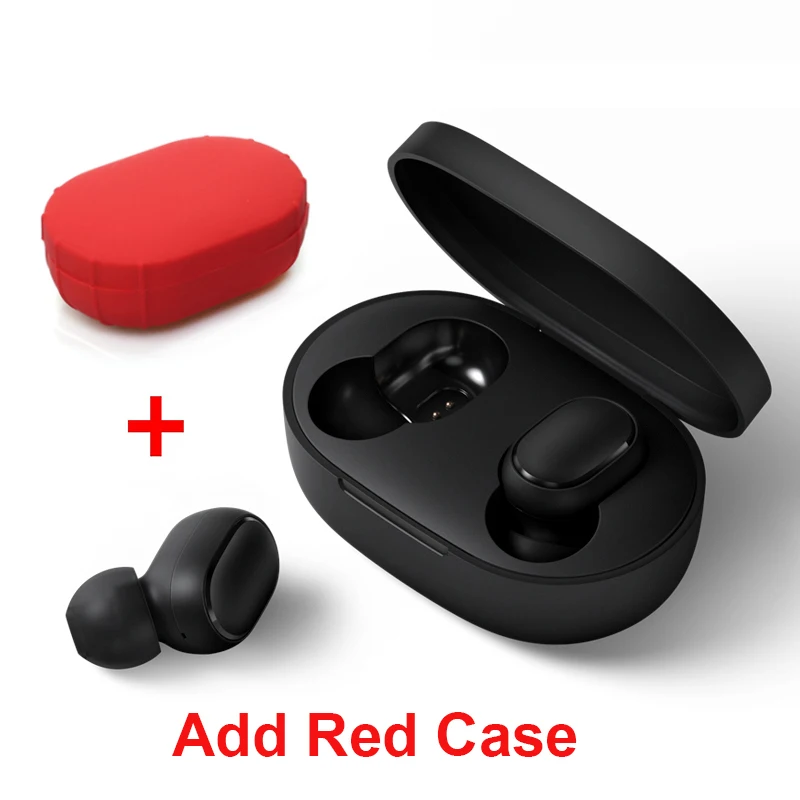 Add red case Xiaomi Redmi Airdots TWS Bluetooth стерео наушники с басами BT 5,0 Eeadphones с микрофоном, наушники с поддержкой AI - Цвет: Add red case