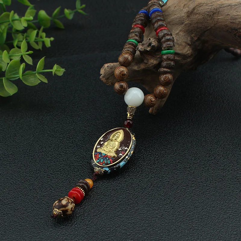 Винтажное непальское длинное ожерелье Будды деревянная подвеска из бисера и