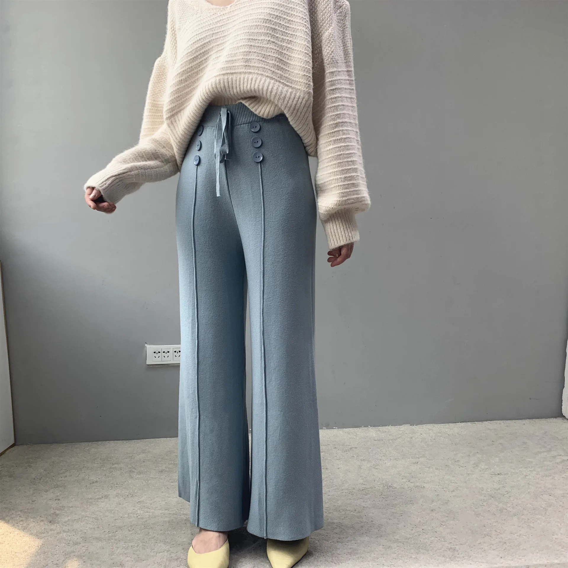 Для женщин брюки Новинка весны мягкий вощеный удобные WaistCashmere трикотажные брюки женская, одноцветная брюки с широкими штанинами Повседневное