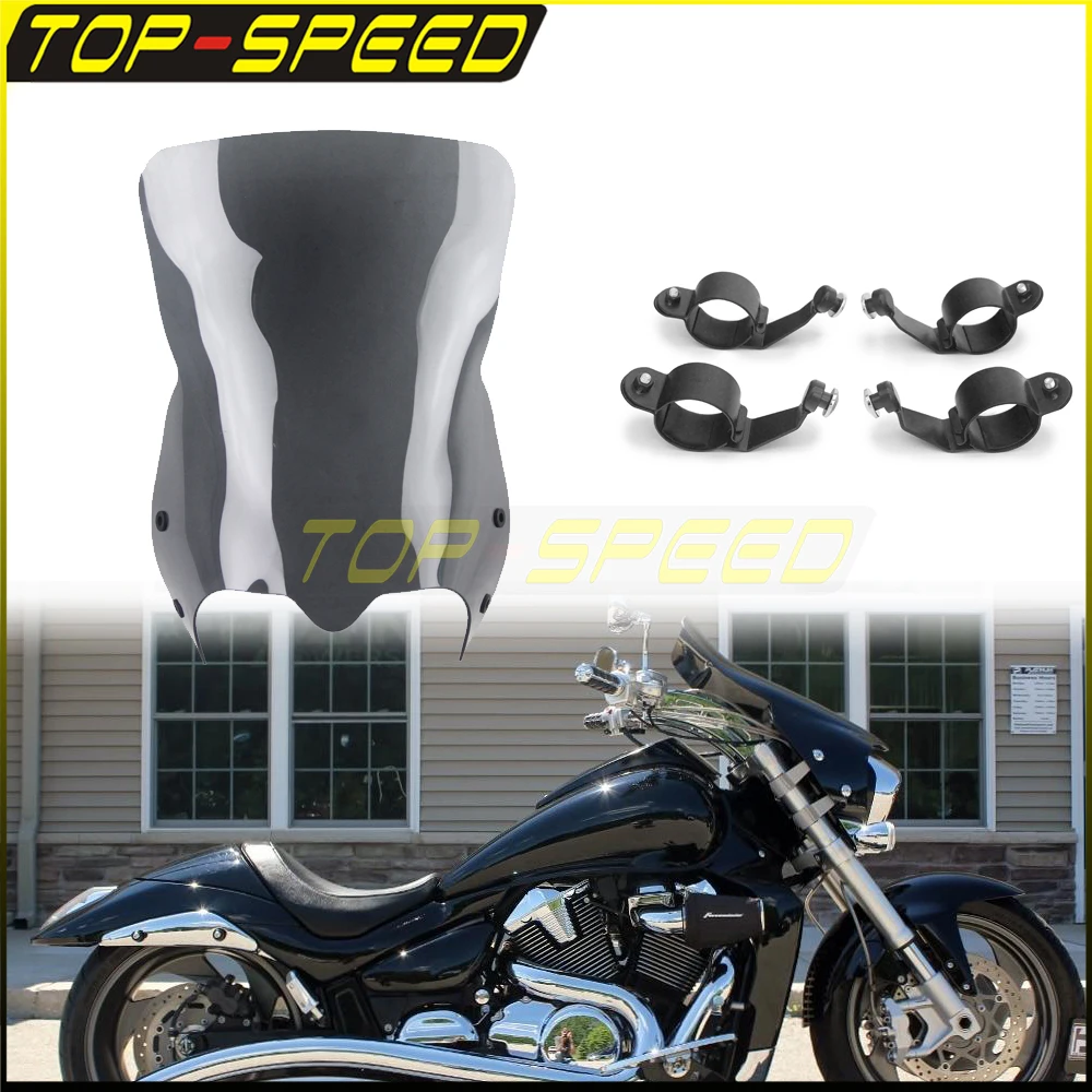 

For Suzuki Boulevard M109R M50 M90 VZR1800 C50 Dark Tint Front Windshield Screen Fairing Windscreen Deflector Bolt On Clamp