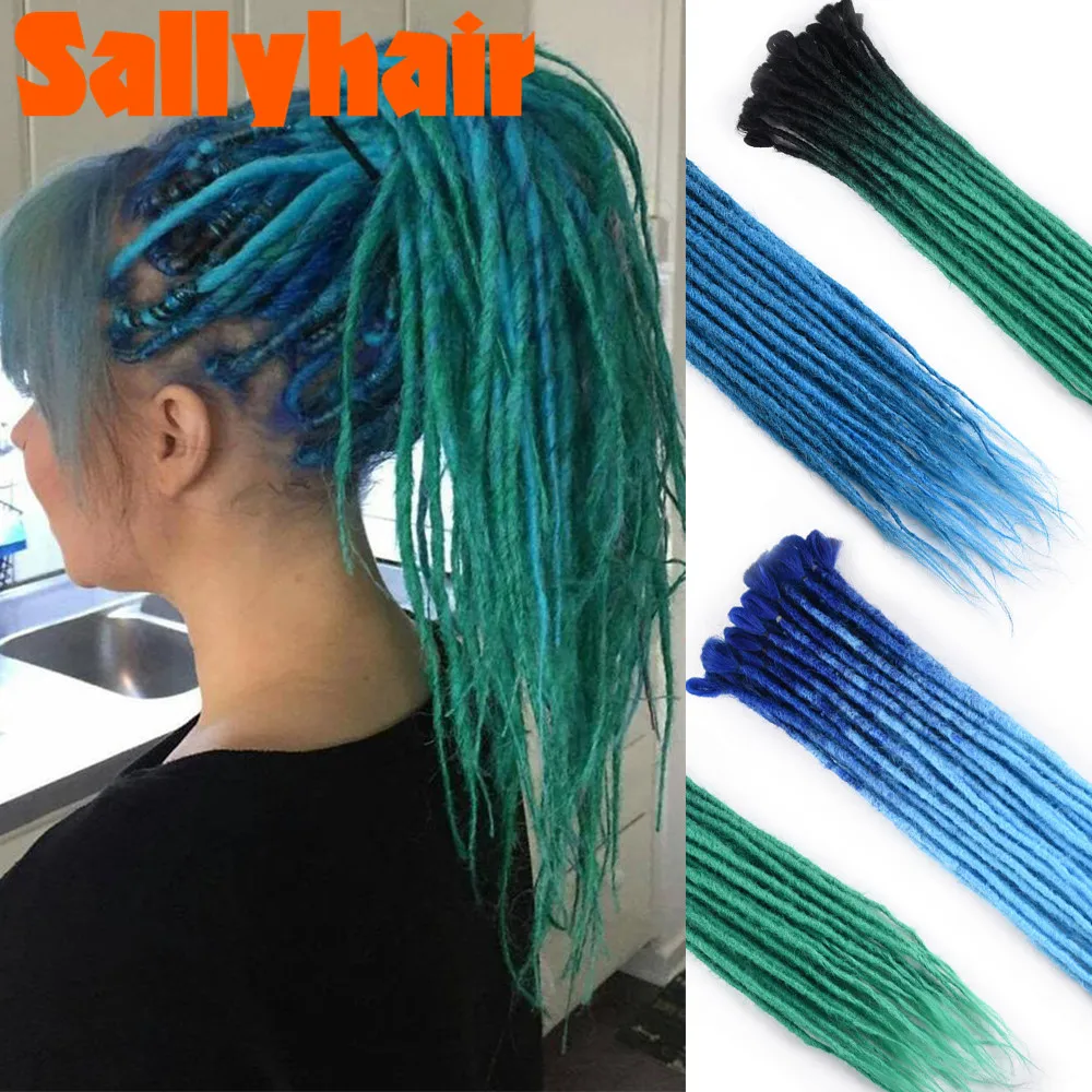 SallyHair 100% Handmade Dreadlocks For Women Men Ombre Color Dreads Synthetic Green Braiding Hair Crochet Braids Styles