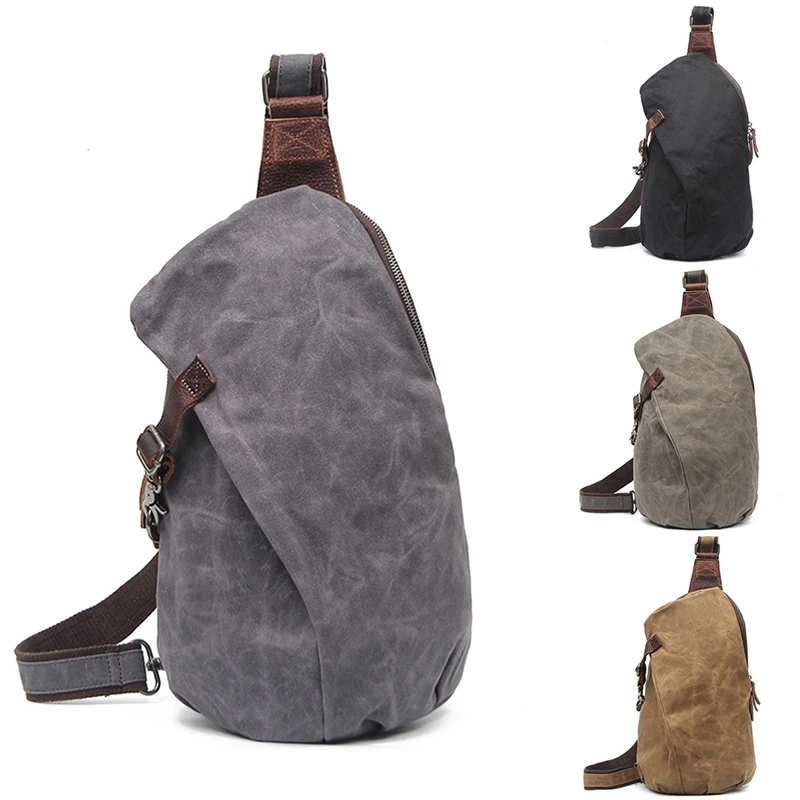 

Retro Chest Bag Shoulder Bag Men Canvas Bag Outdoor Shoulder Diagonal Bag Waterproof Backpack