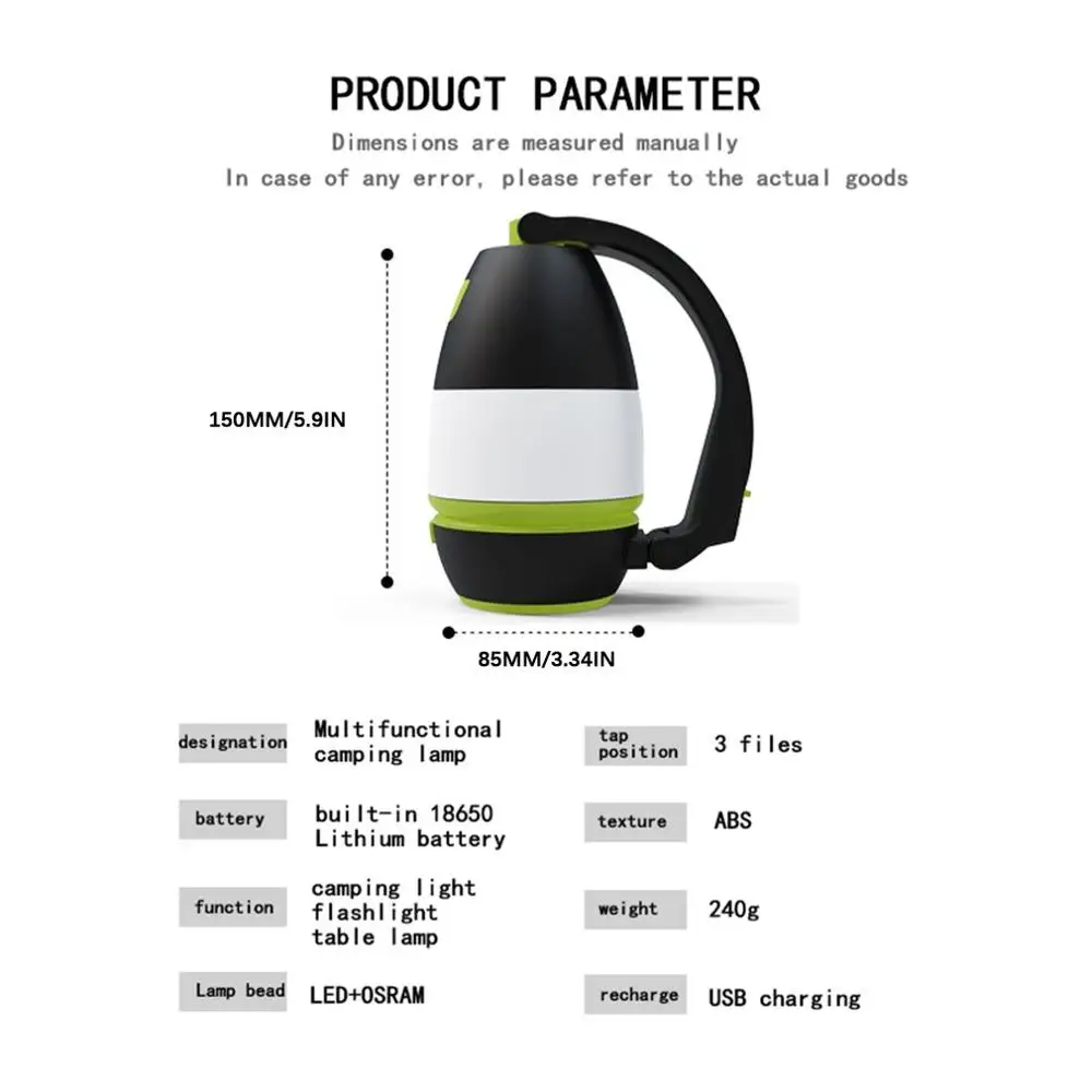 

LED Camping Light Camp Lamp USB Rechargeable Flashlight Dimmable Spotlight Work Light Waterproof Searchlight Emergency Torch