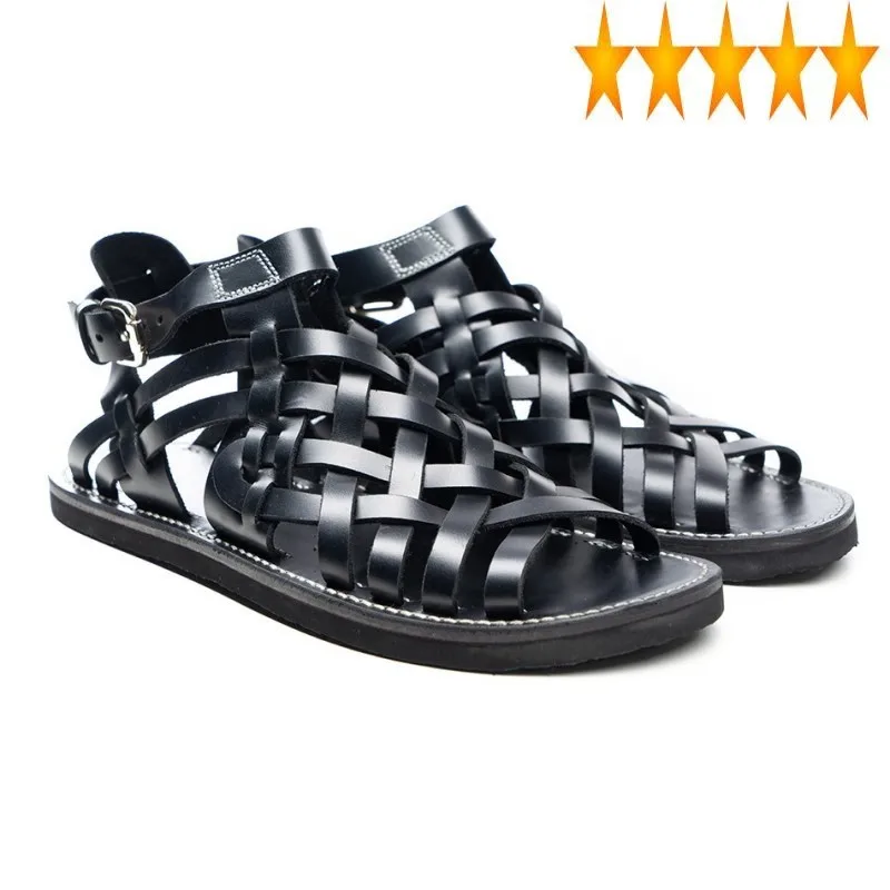 preço Genuíno Verão Couro De Luxo Dos Homens Italiano Artesanal Tecer Dedo Do Pé Aberto Sandálias Gladiador Novo Masculino Do Vintage Apartamentos Sapatos