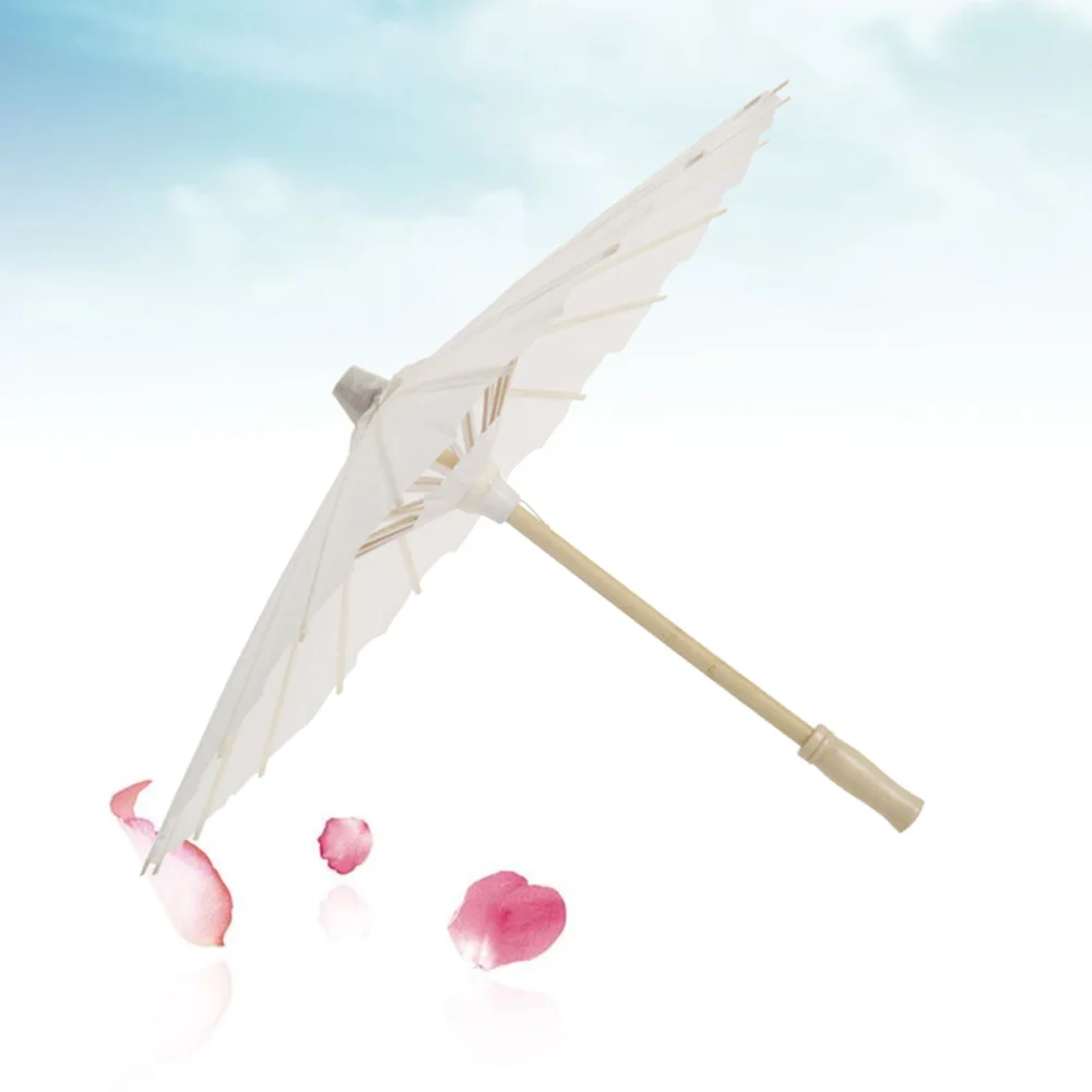 

4pcs White Paper Parasol Umbrella Chinese Japanese Paper Umbrella Wedding Decoration (Diameter 30cm, Randoim Umbrella Handle Sty