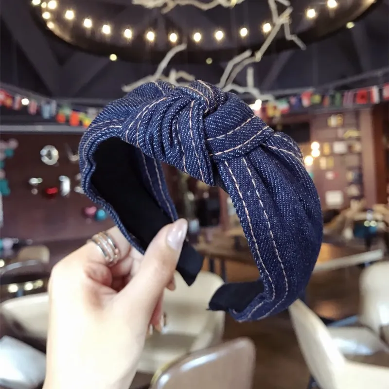 

European Fashion Knotted Vintage Denim Headband for Women Cowboy Hairband Female Casual Hair Hoops Hair Accessories Headwear