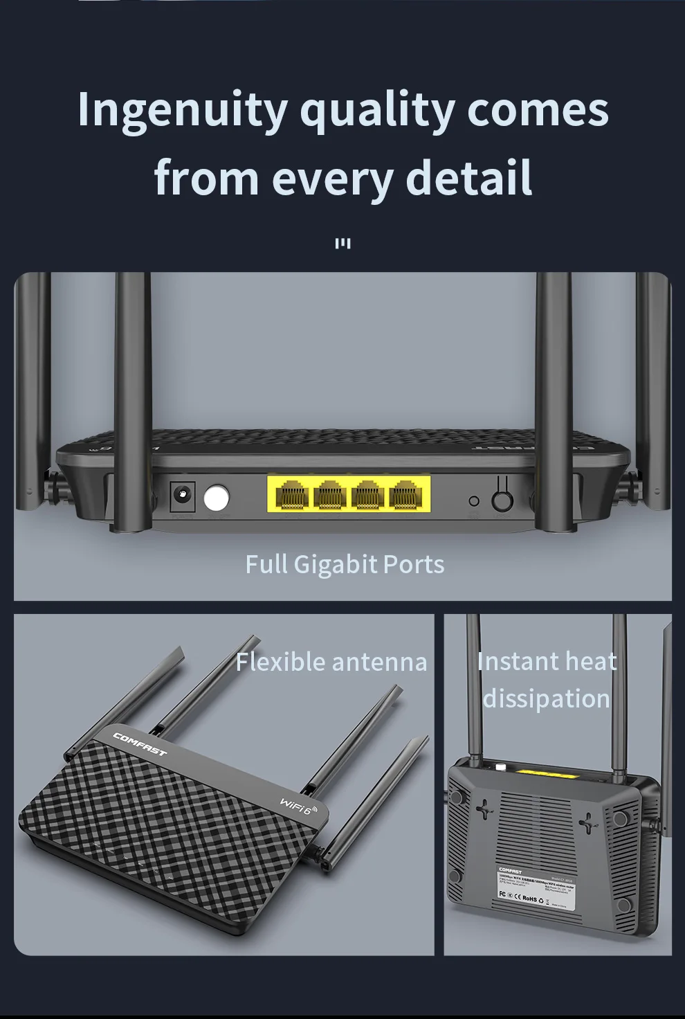 Интеллектуальный сетчатый маршрутизатор Comfast WiFi6 двухдиапазонный 2 4G & 5G 1800