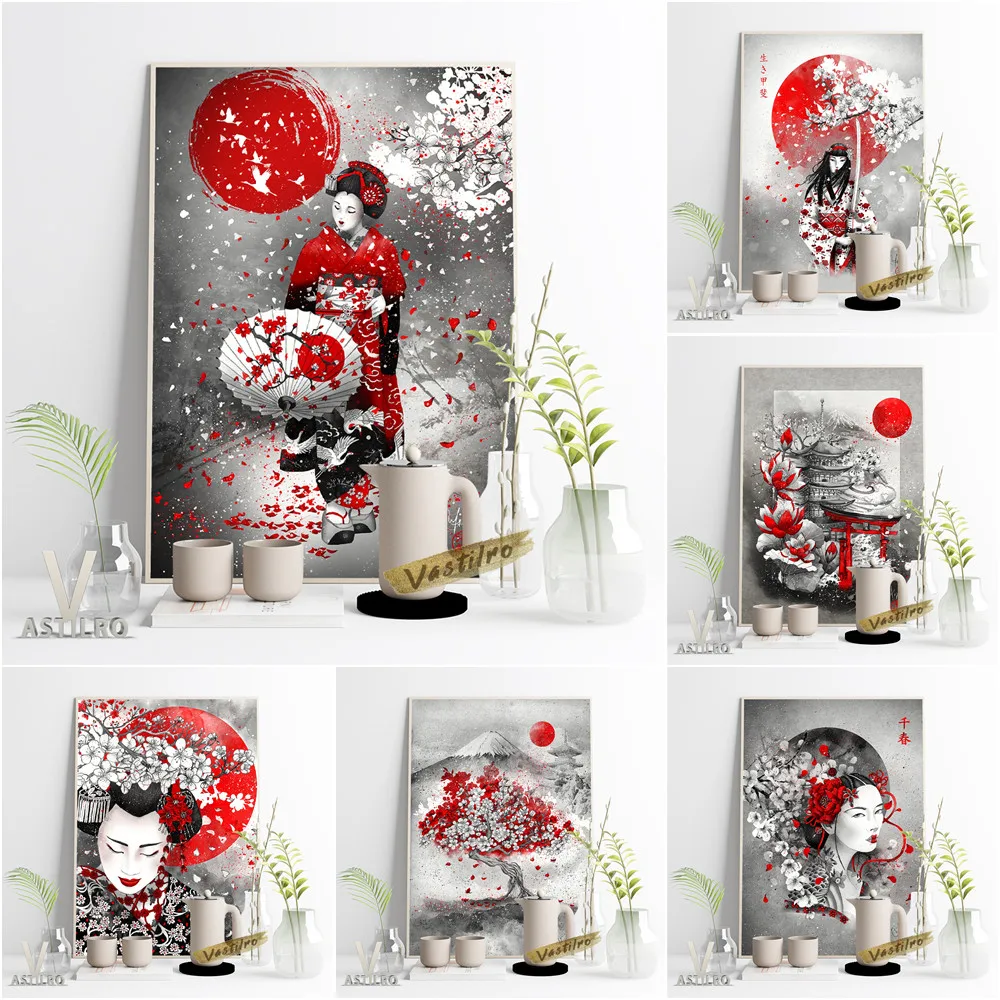 

Japanese Ink Painting Style Exhibition Retro Poster Japan Culture Lovers Collection Gift Vintage Art Geisha Girl Sakura Decor