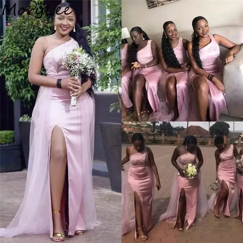 

Женское атласное платье на одно плечо, с разрезом сбоку