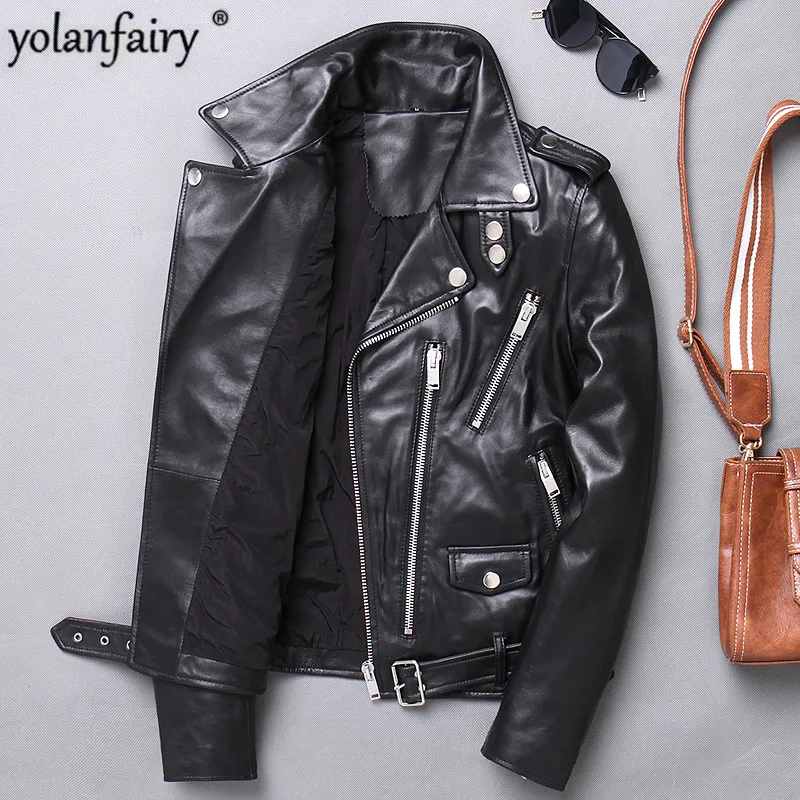 Sheepskin Coat Short Genuine Leather Jacket Women Clothes Biker Motorcycle Jacket Slim Fit Chaquetas Mujer 2020 X-1763N KJ3648
