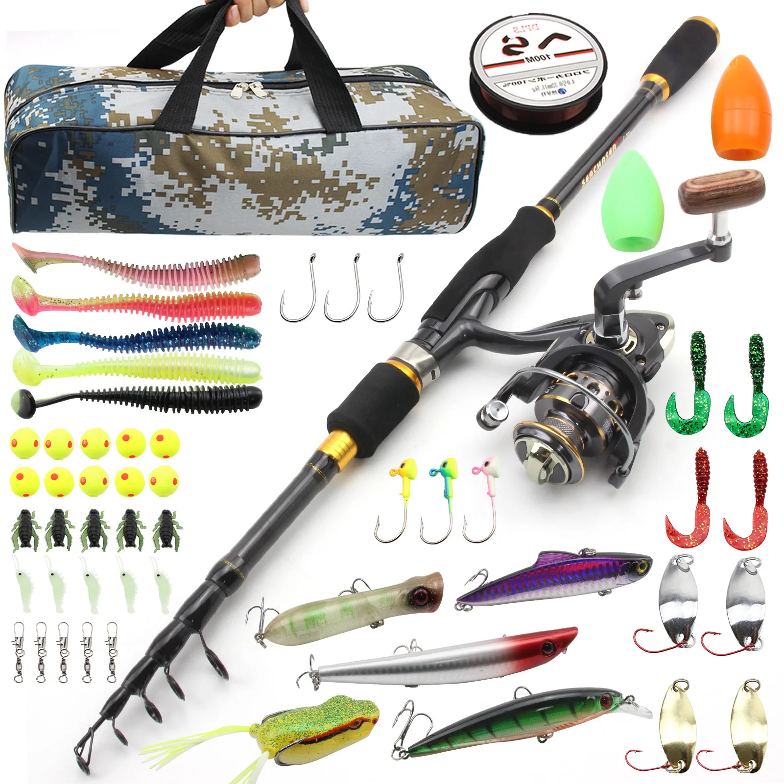 AOYA Fishing Rod and Reel Combo 1.8-2.7m Telescopic Carbon Fiber Ultralight Spinning Pole Lure Hooks Line Accessories Tackle Set