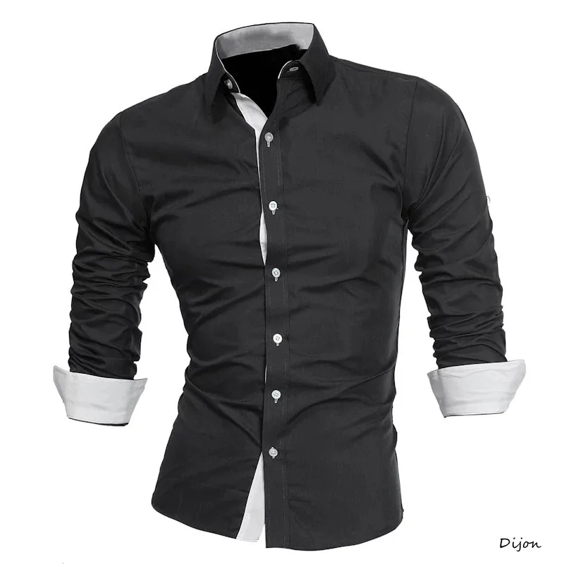 

Мужская рубашка 2021, мужские рубашки высокого качества с длинным рукавом, повседневные приталенные черные мужские классические рубашки раз...