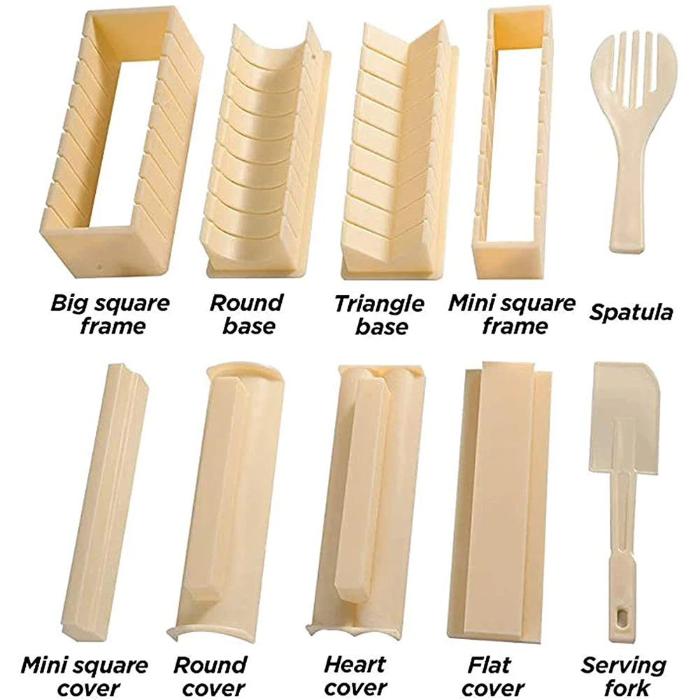 

10 Stks/set Sushi Maker Apparatuur Kit Japanse Rijst Bal Cake Roll Mold Multifunctionele Schimmel Huishoudelijke Diy Maken Sushi