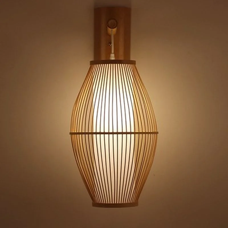 Настенный Плетеный бамбуковый светильник из ротанга лампа с абажуром японское