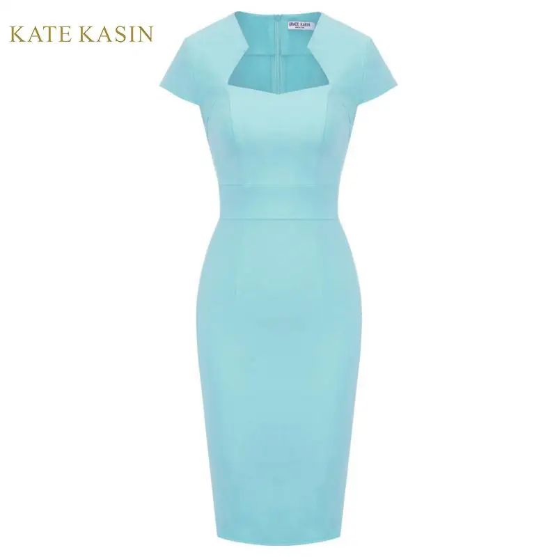 Женское винтажное платье карандаш Kate Kasin однотонное облегающее с рукавами
