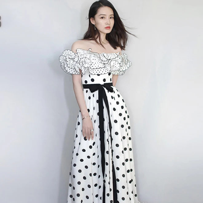 Сексуальное женское длинное платье с открытыми плечами 2019 летнее оборками