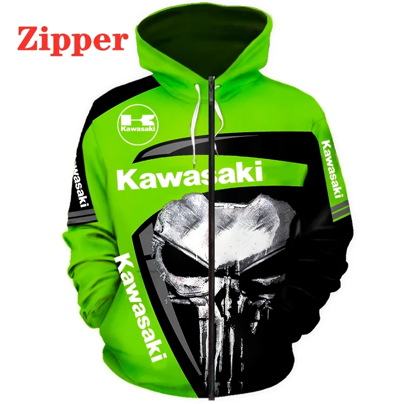 

2021 nova kawasaki logotipo hoodie 3d impressão digital zip moletom com capuz jaqueta de alta qualidade pulôver harajuku roupas