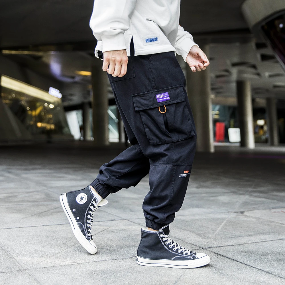 Брюки карго мужские с карманами уличная одежда в стиле пэчворк розовые хип хоп