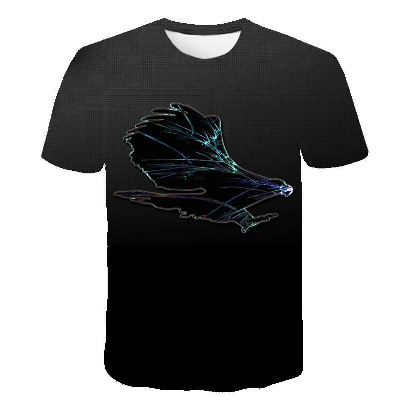 

3d Eagle Print Funny kids T Shirt Tops Black Casual Cool Boy Girl t-shirt Children's clothes 4-14T 2021 new Summer Fashion