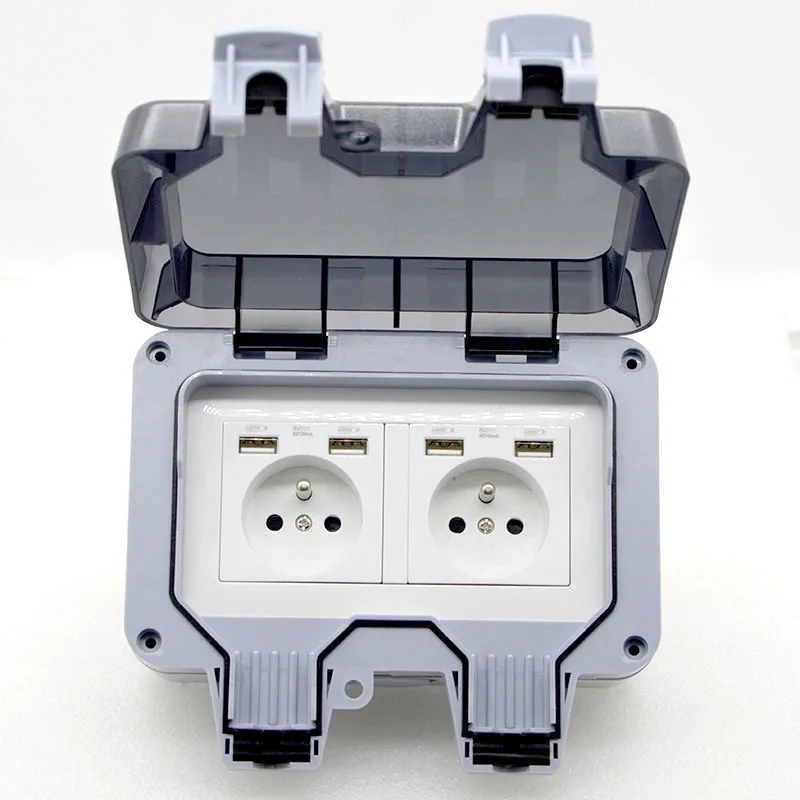 Новинка, уличная Водонепроницаемая USB-розетка, двухпозиционная настенная вилка для Великобритании, ЕС, FR, стандартный стиль, 250 В, 13 А, специальный штекер питания, 1 шт.