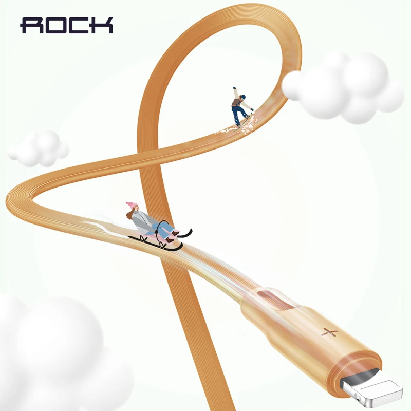 USB кабель ROCK для iPhone XS MAX XR X плоский синхронизации данных и зарядки 8 7 6 6s iPad быстрой