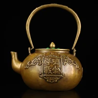 8tibetan temple collection old bronze mosaic gem honesty teapot handle pot kettle flagon office ornaments town house