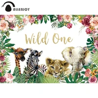 allenjoy wild one birthday background jungle forest watercolor animal flower baby shower lion elephant backdrop photo banner