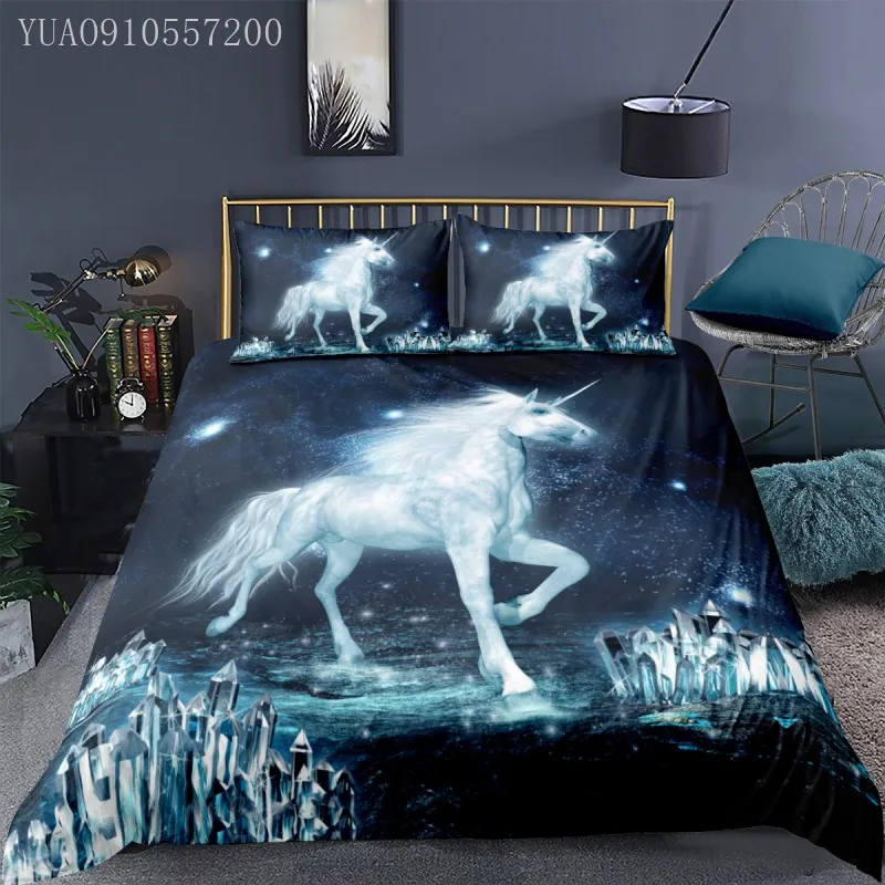 Комплект постельного белья с белым единорогом пододеяльником и наволочками