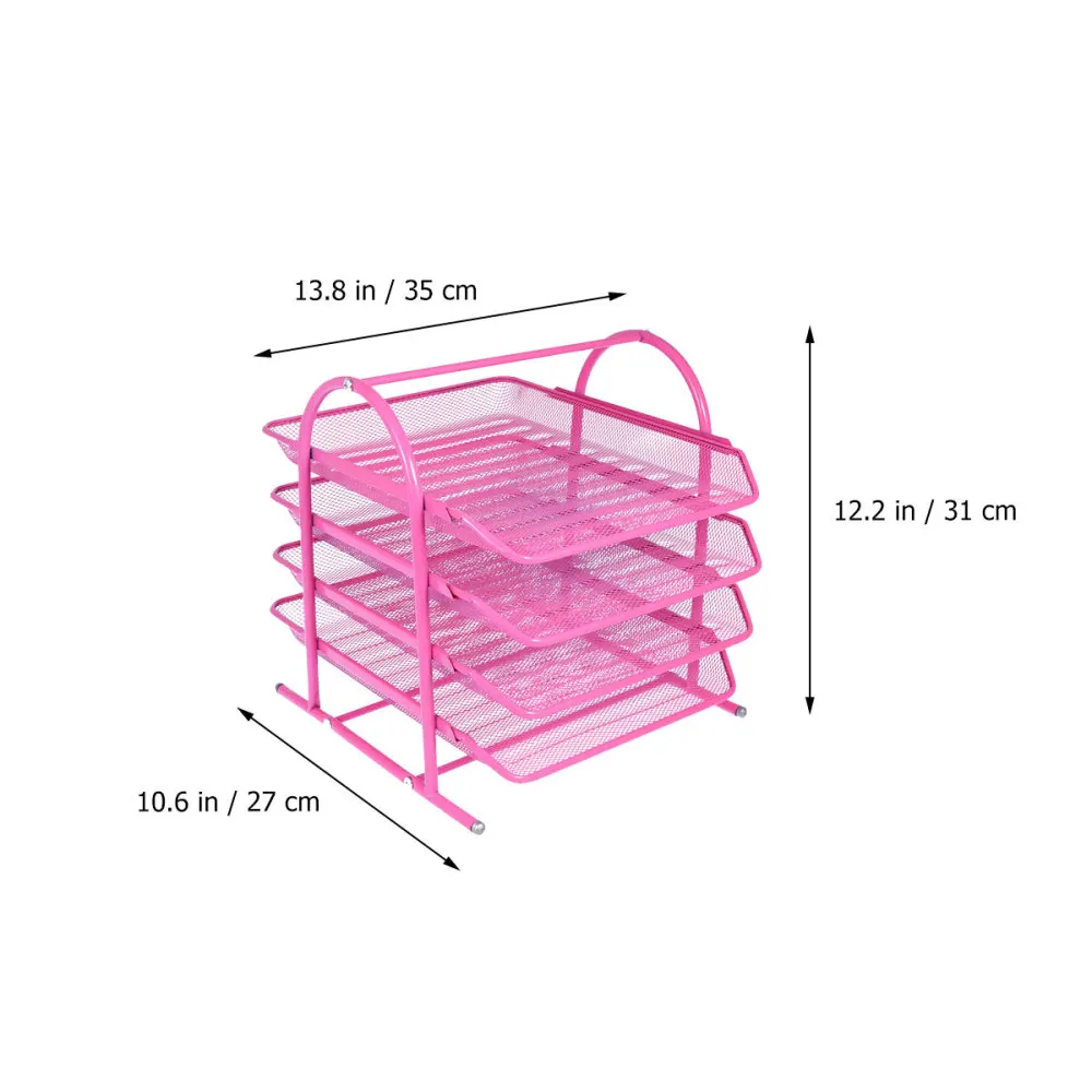 

1Pc 4 Layer File Document Stand Rack Desktop Storage Rack File Holder Organizer Office Supplies for Home School(Rosy)