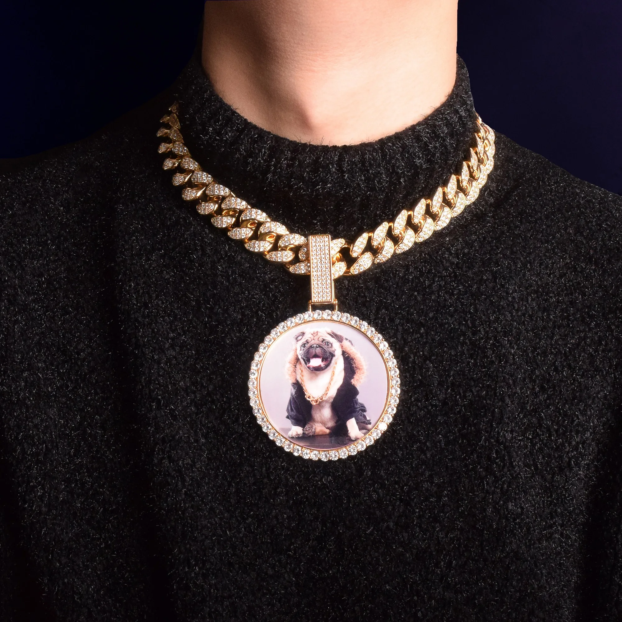 Bubble Letter Custom Photo Necklace for Men Personalized Picture Medallions Pendant Hip Hop Cubic Zircon Rock Jewelry 2021 Trend