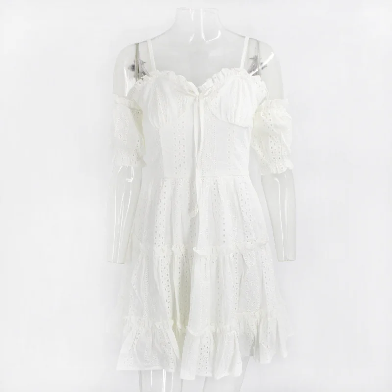 

Cutout Lace-Sleeve Pleated Lace Dress